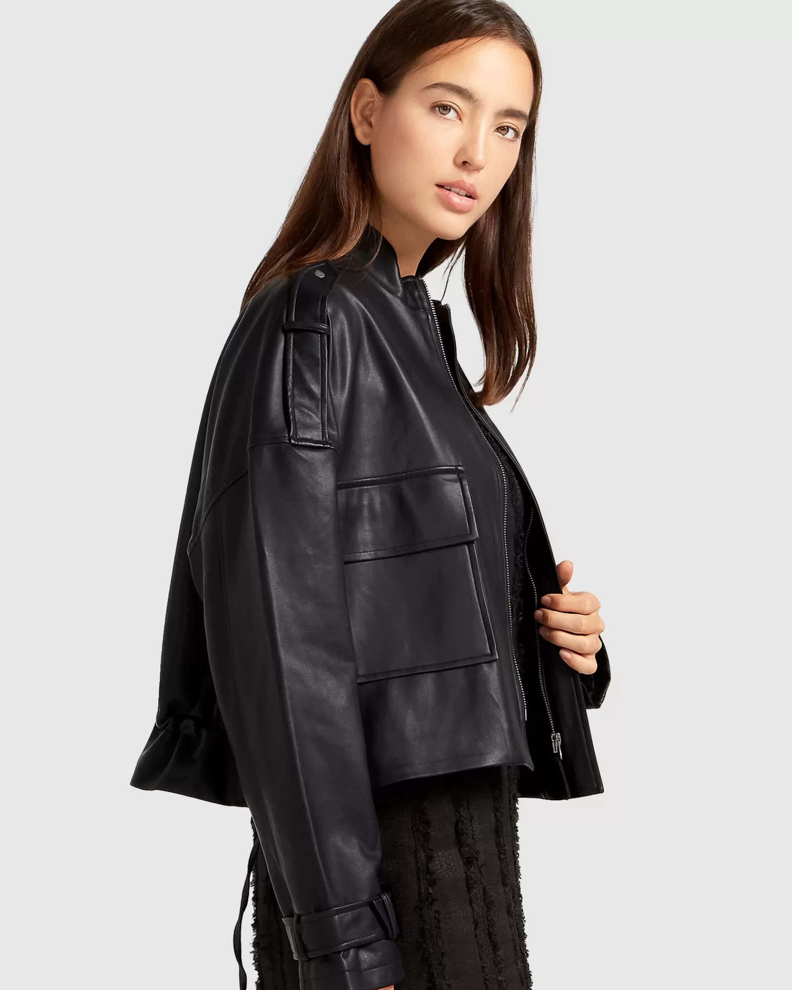 Belle & Bloom Reload Draped Leather Look Jacket -