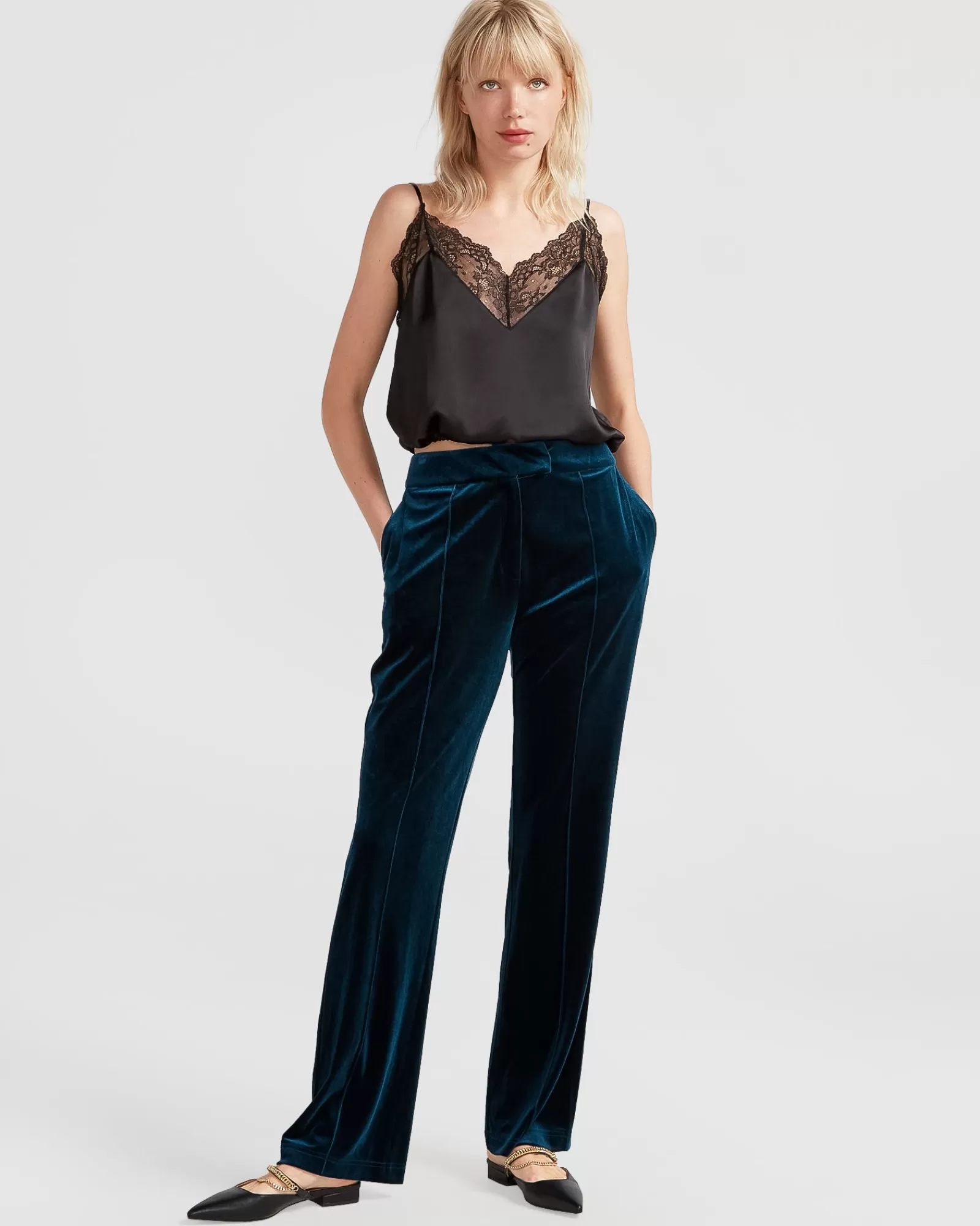 Belle & Bloom Reverie Velvet Pant - Dark Teal