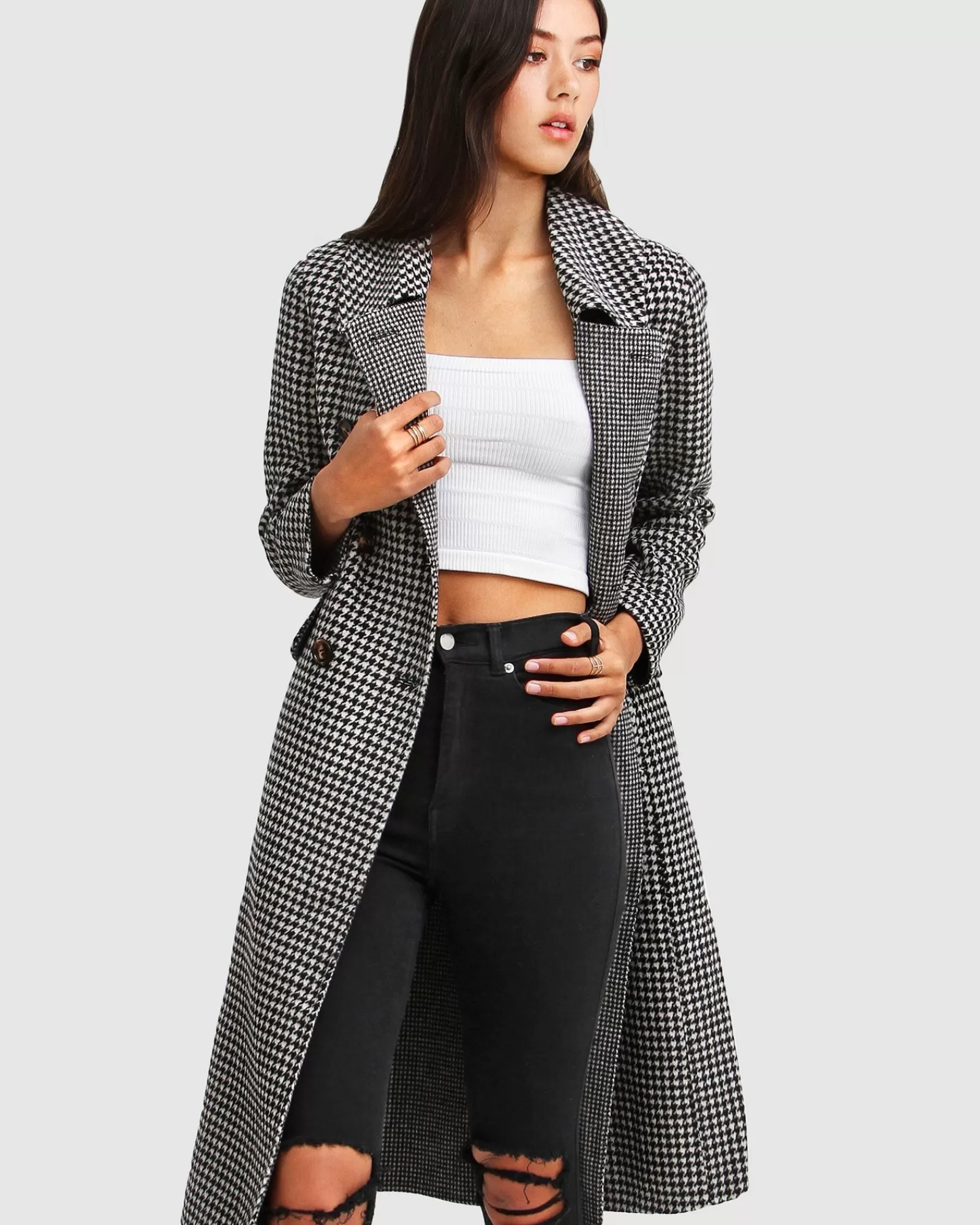 Belle & Bloom Save My Love Wool Coat - Black & White Check