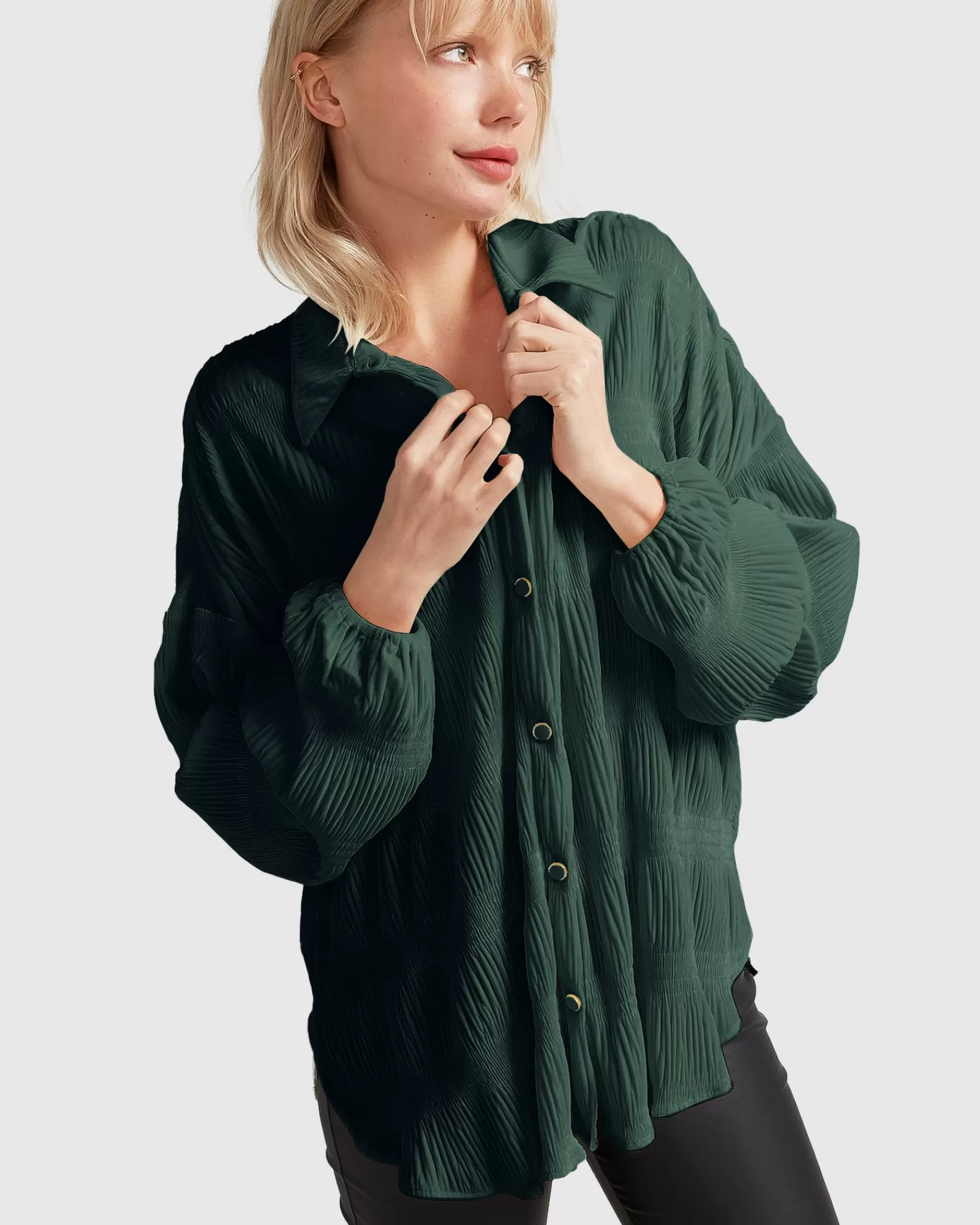 Belle & Bloom Serenade Velvet Plisse Shirt - Dark Teal