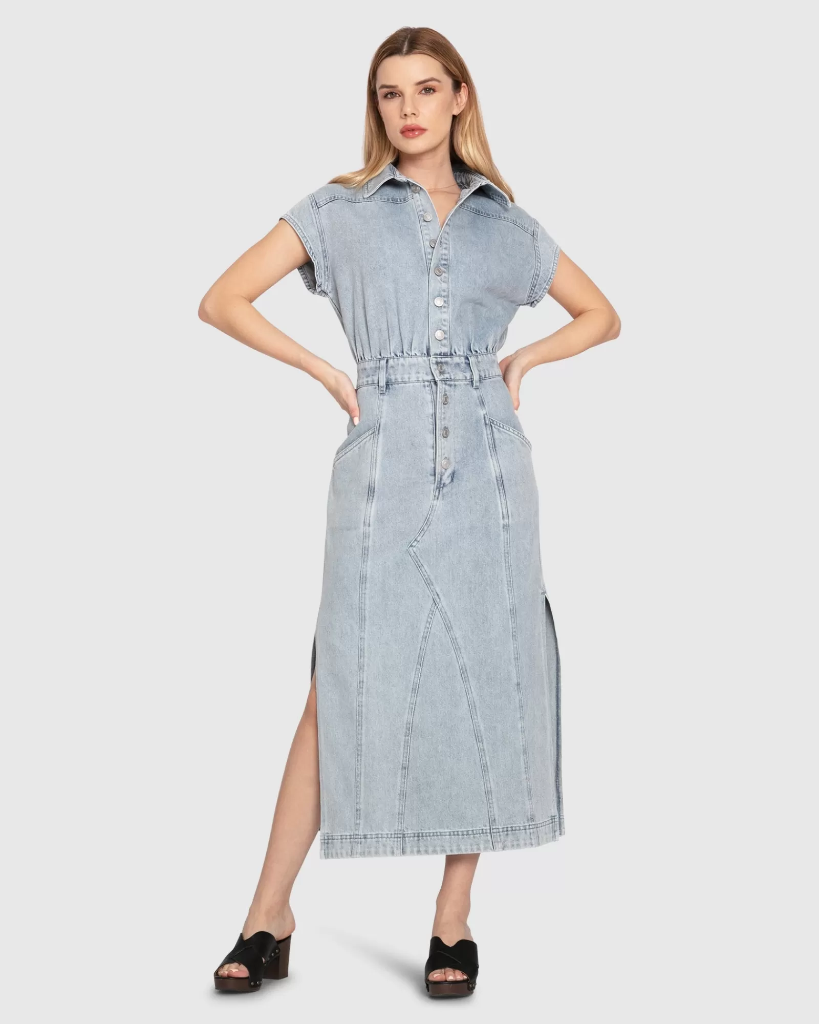 Belle & Bloom Sundown Denim Midi Shirt Dress