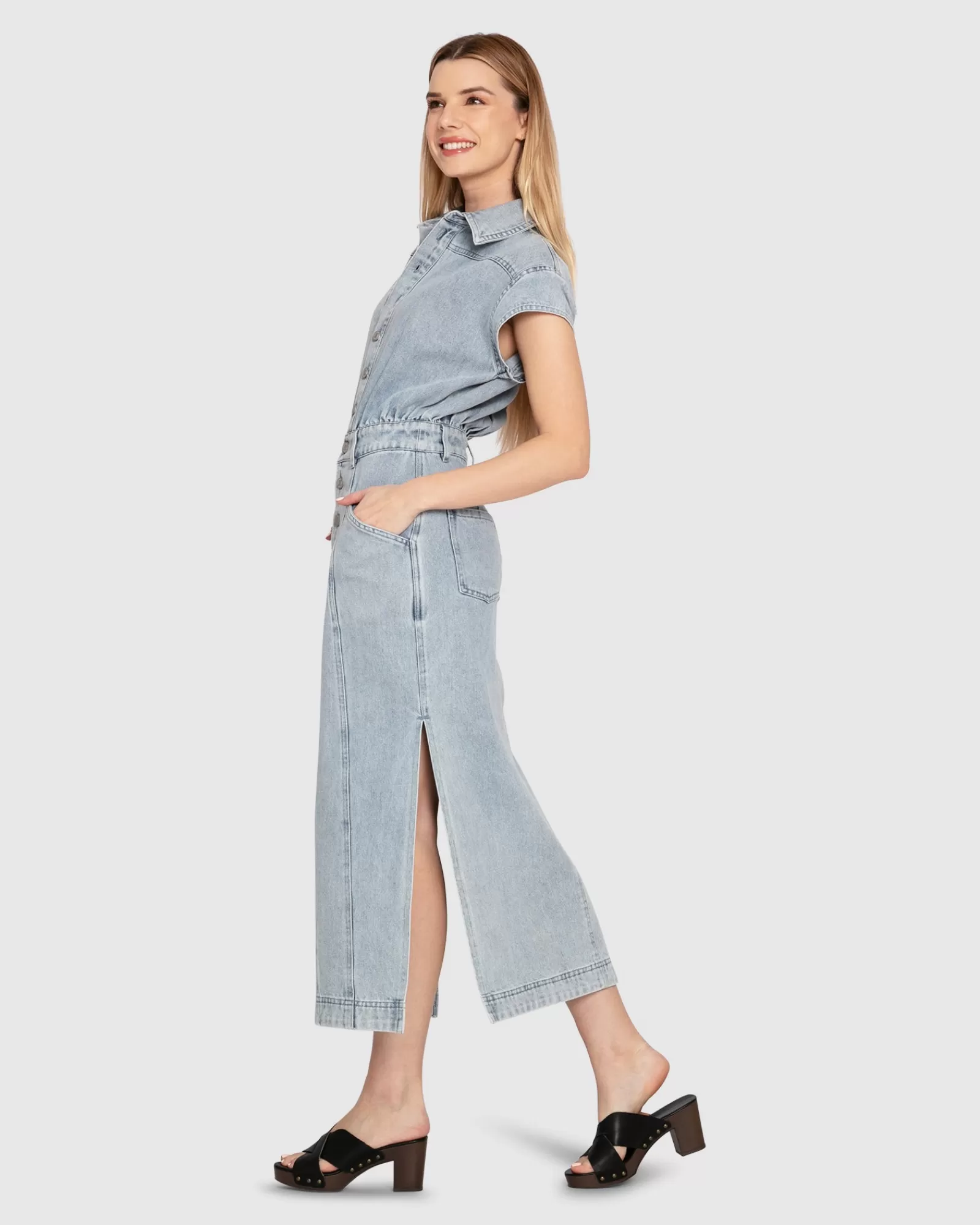 Belle & Bloom Sundown Denim Midi Shirt Dress