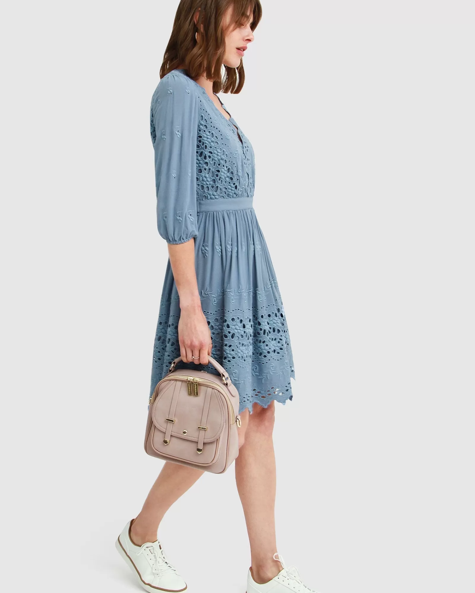 Belle & Bloom Sweet Talk Eyelet Mini Dress - Dusty Blue