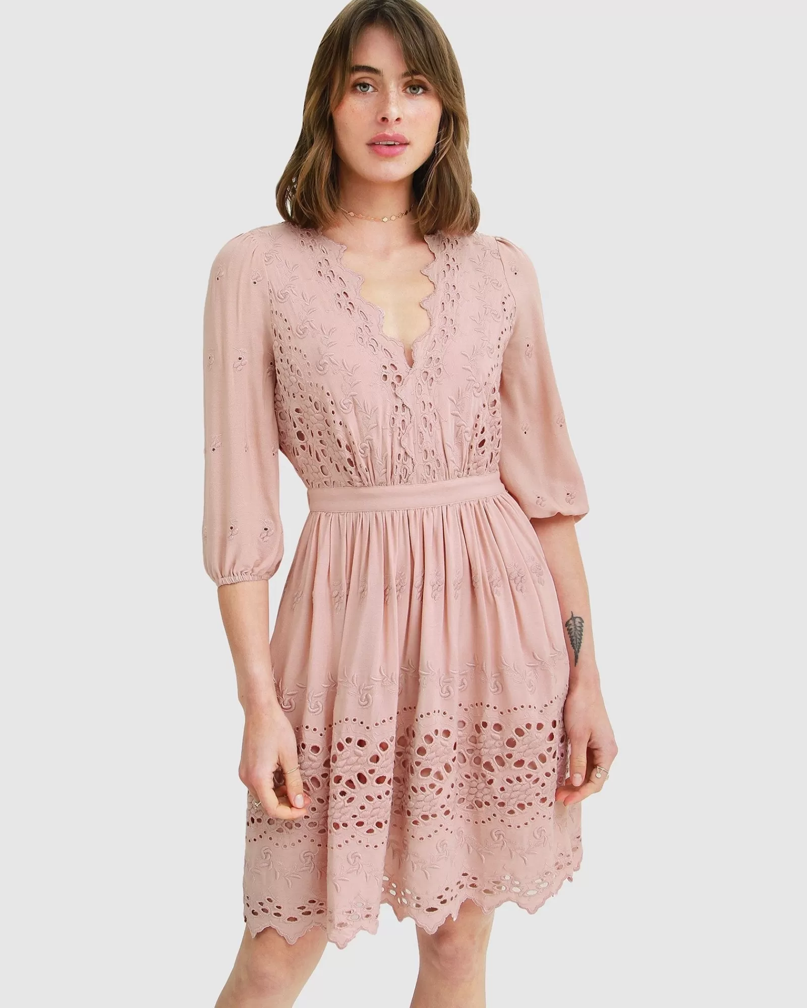Belle & Bloom Sweet Talk Eyelet Mini Dress - Dusty Rose