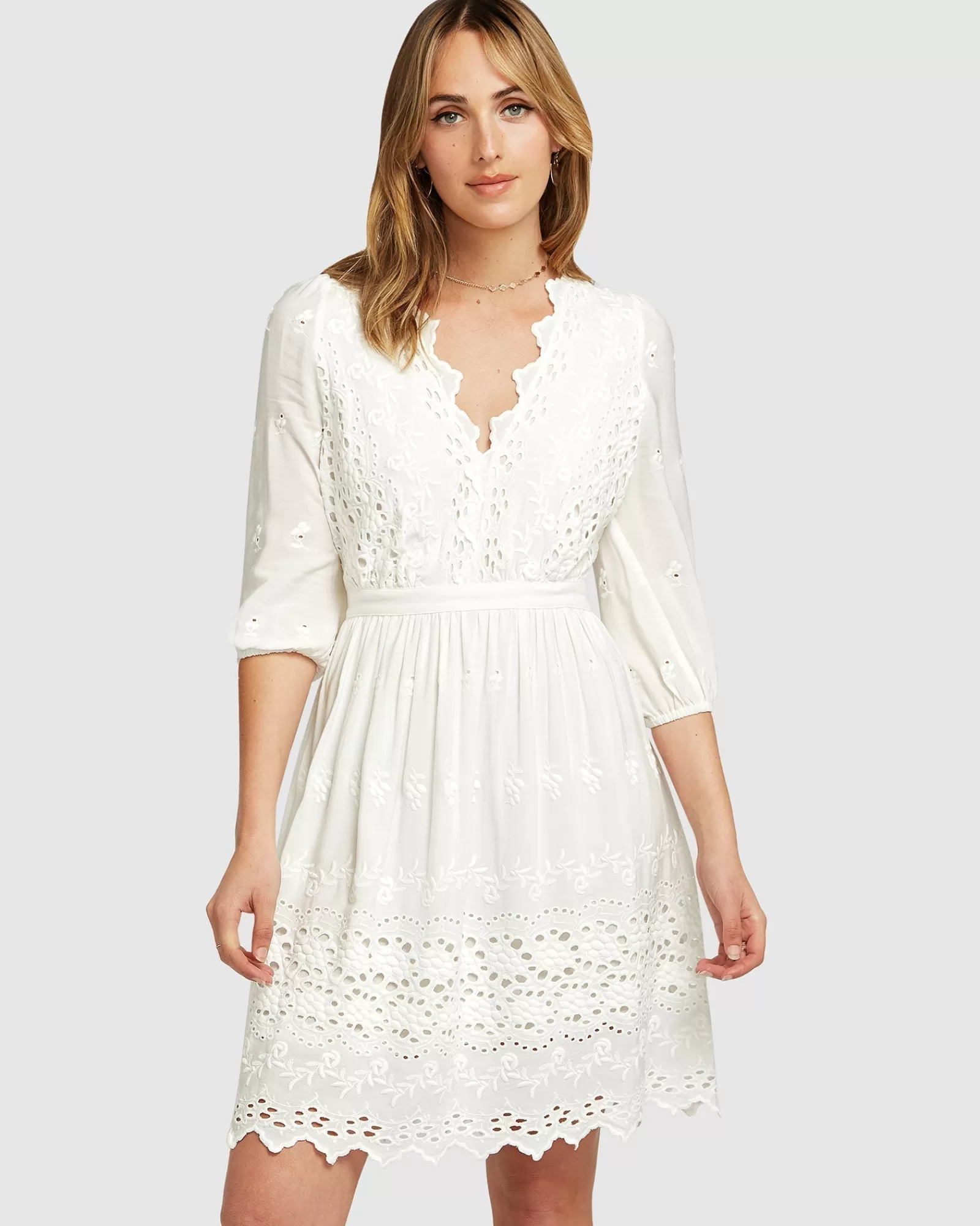 Belle & Bloom Sweet Talk Eyelet Mini Dress -