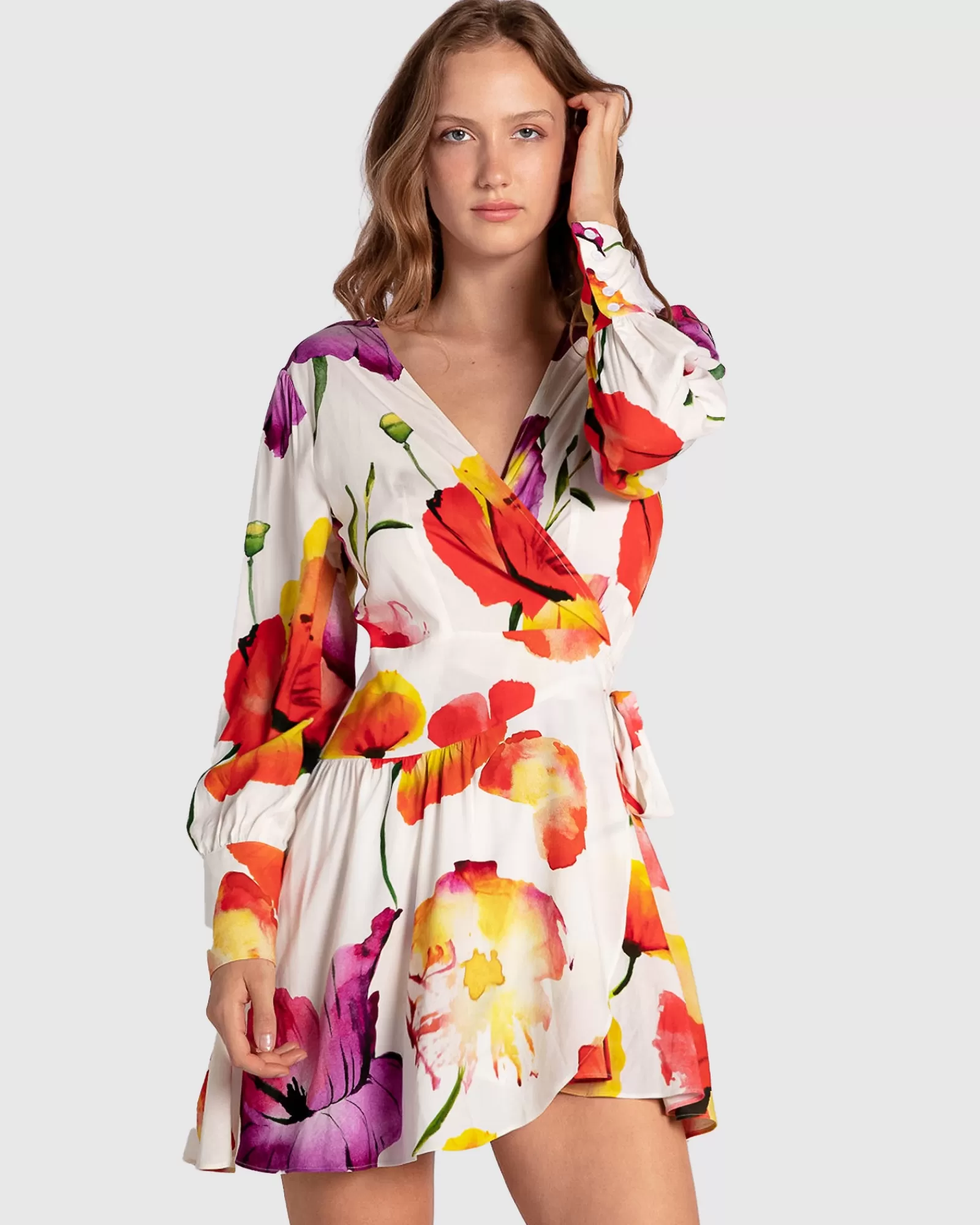 Belle & Bloom The Dancer Longsleeve Mini Wrap Dress - Wild Poppies