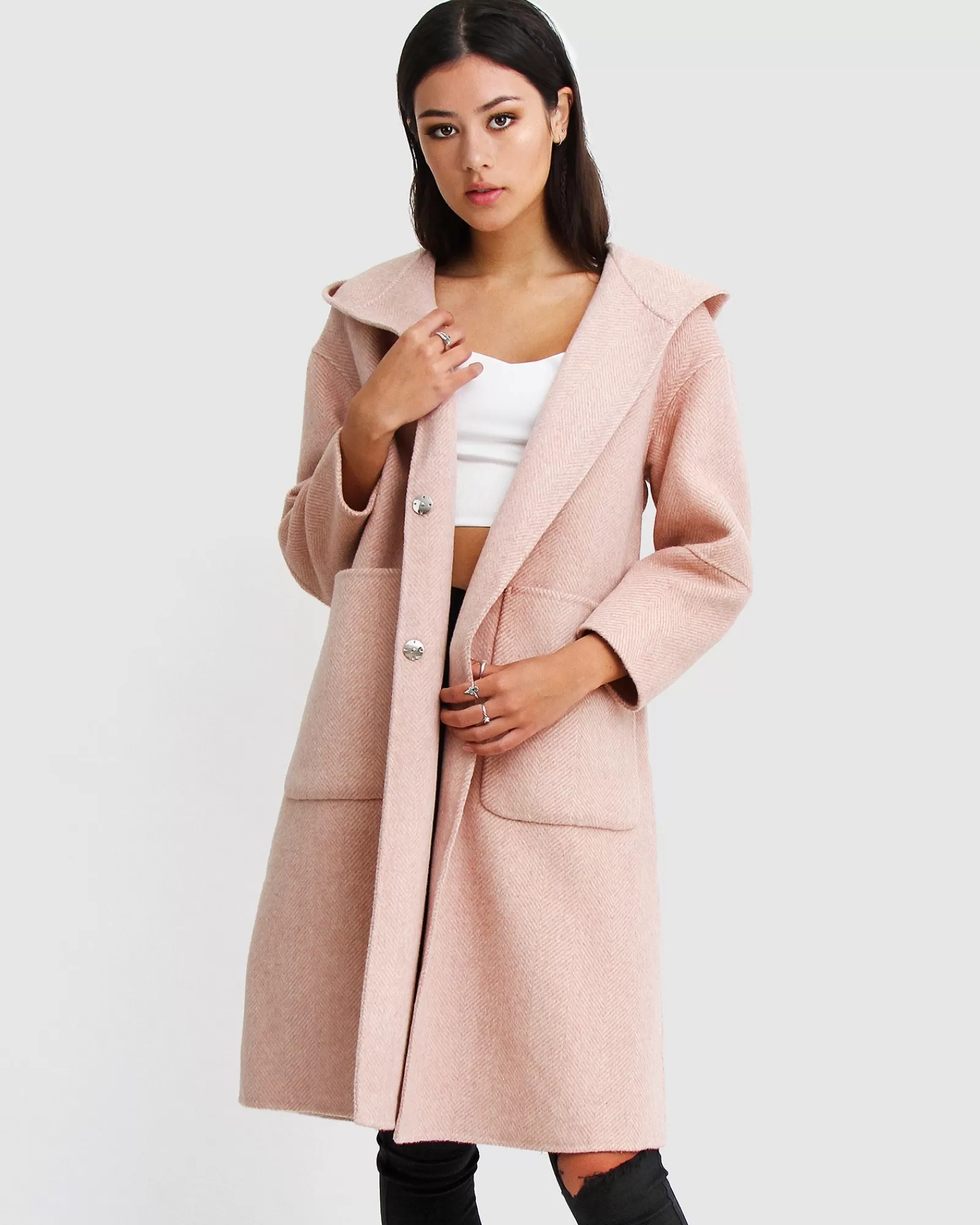 Belle & Bloom Walk This Way Wool Blend Oversized Coat - Blush Pink