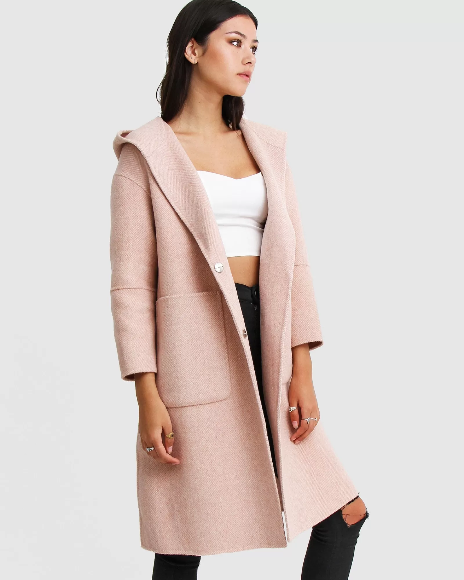 Belle & Bloom Walk This Way Wool Blend Oversized Coat - Blush Pink
