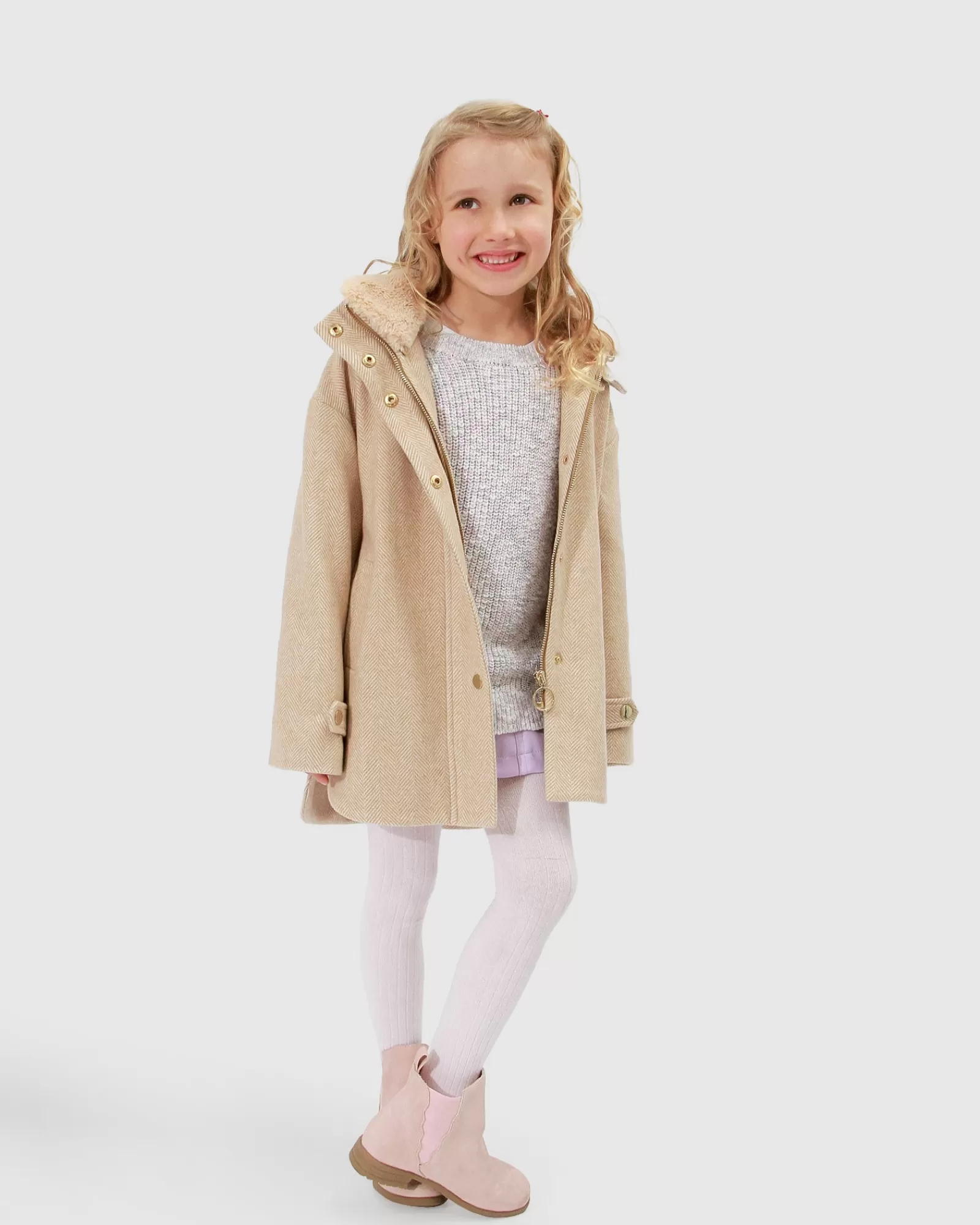 Belle & Bloom When I Grow Up Detachable Hooded Coat - Pale Oat