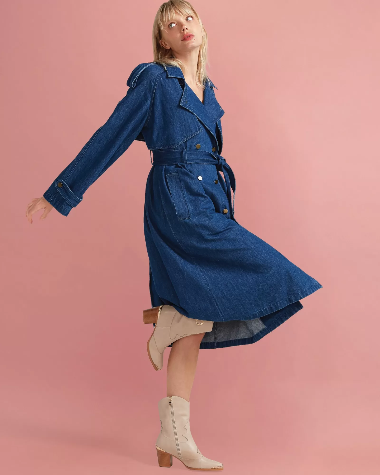 Belle & Bloom Wild Skies Denim Trench - Mid Denim