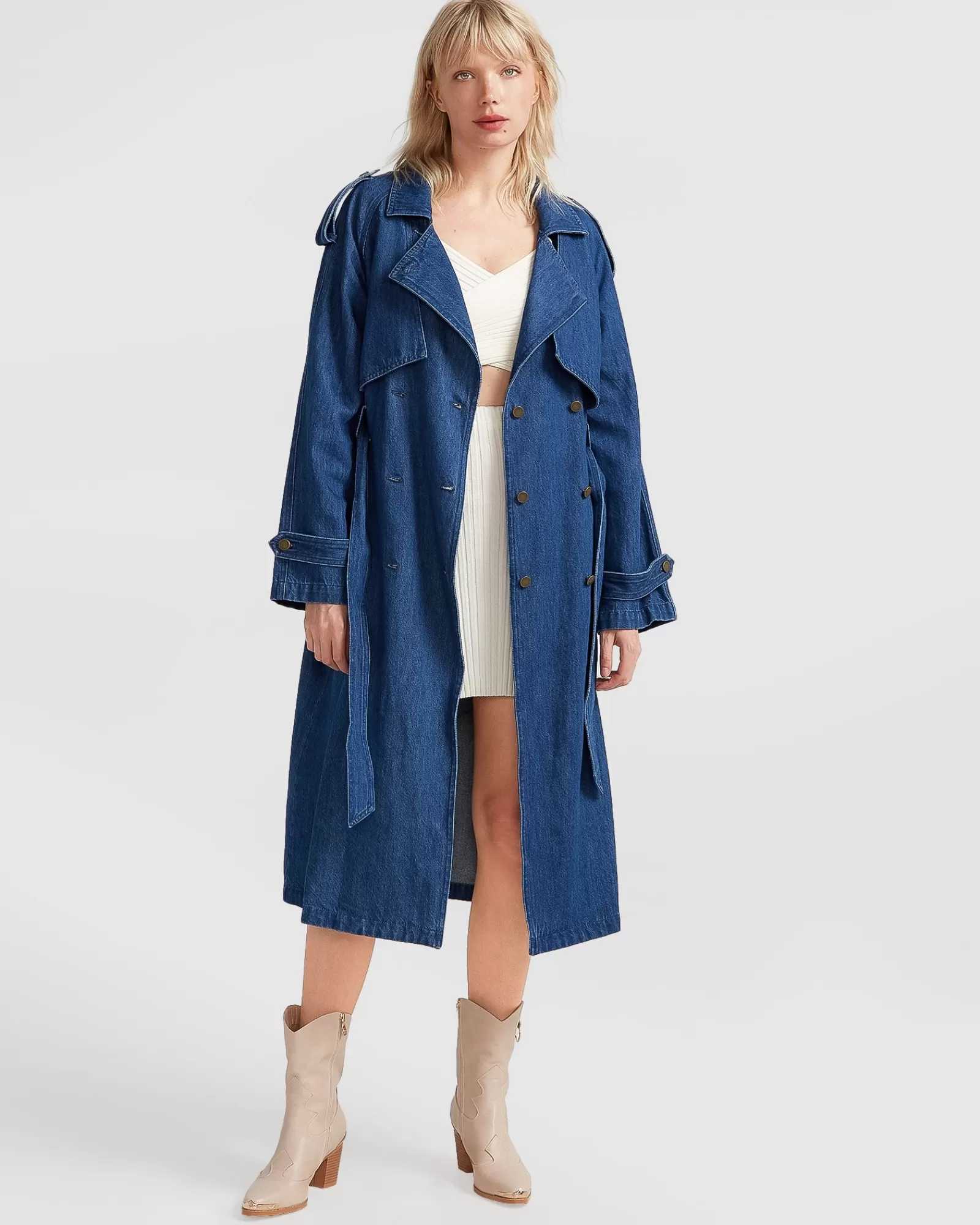 Belle & Bloom Wild Skies Denim Trench - Mid Denim