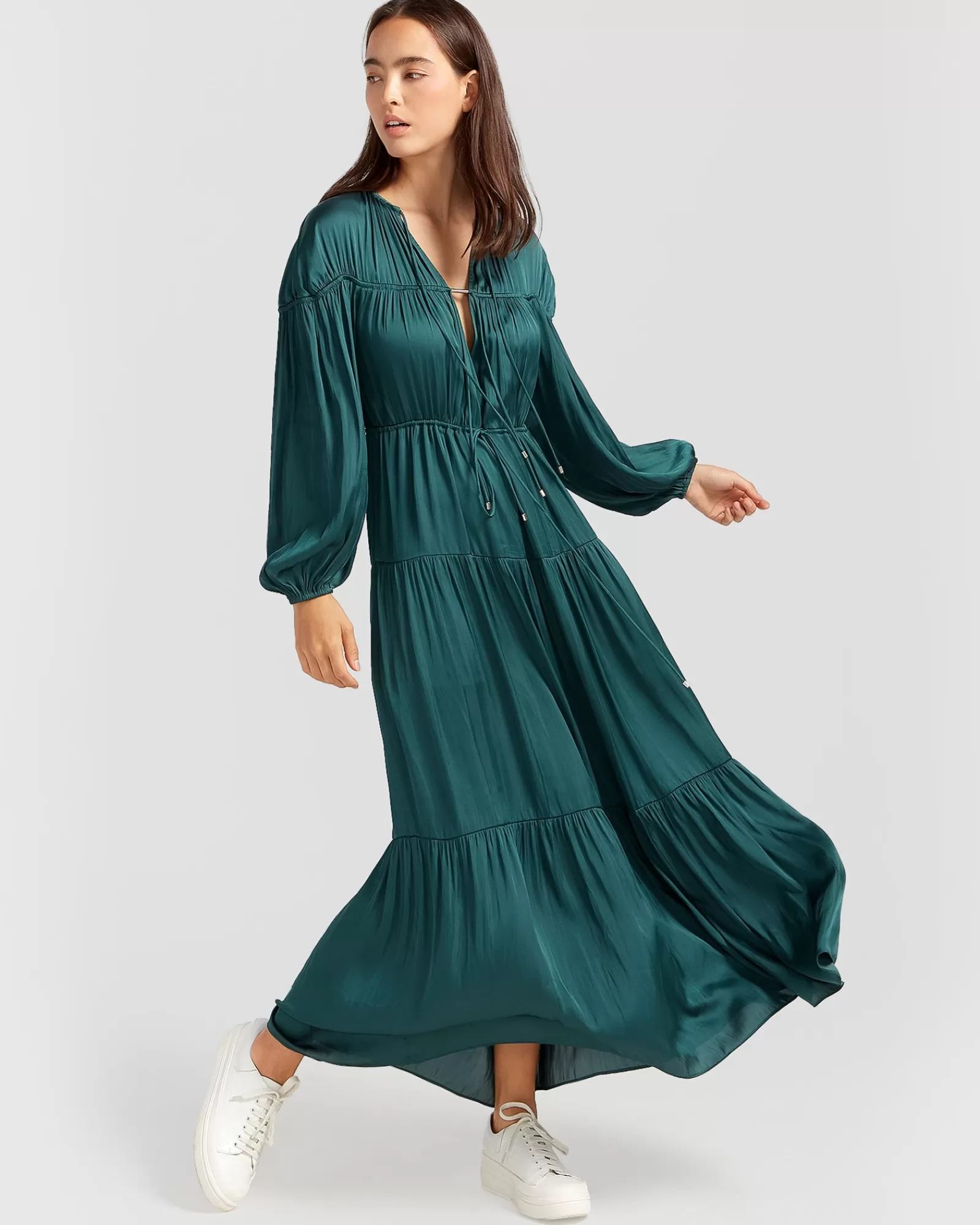 Belle & Bloom Window Seat Tiered Maxi Dress - Dark Green