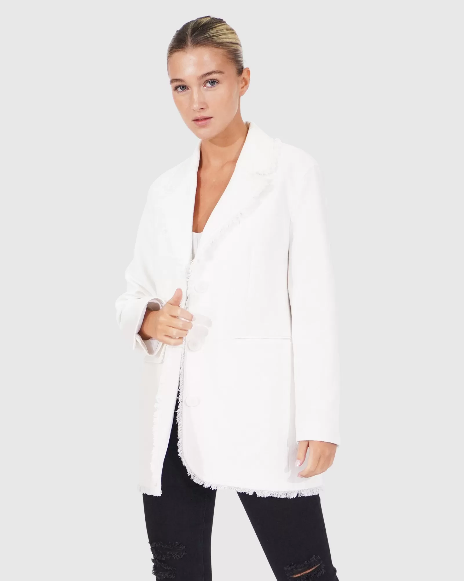 Belle & Bloom Young Blood Frayed Edge Blazer -